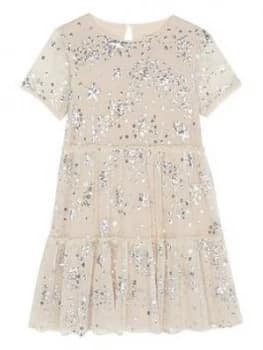 Mintie By Mint Velvet Girls Silver Star Sequined Dress - Cream