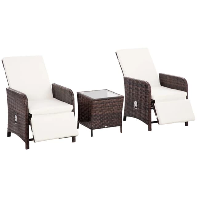 Outsunny 3 Pieces Rattan Bistro Set w/ Adjustable Backrest Mixed-Brown - Outsunny 5056725398064