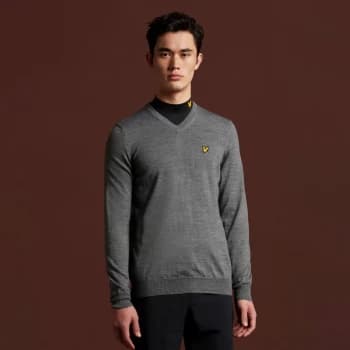 Mens Golf V Neck Pullover - Mid Grey Marl - XXL