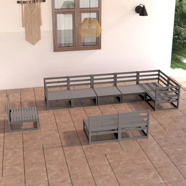 VIDAXL 9 Piece Garden Lounge Set Grey Solid Pinewood Vidaxl 8720286467398
