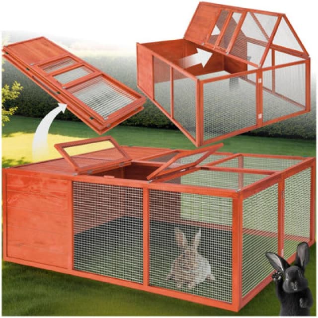 Tectake Rabbit Hutch Murphy With Roof Access, Folding Design And Open Floor - 53 Centimetre - Brown