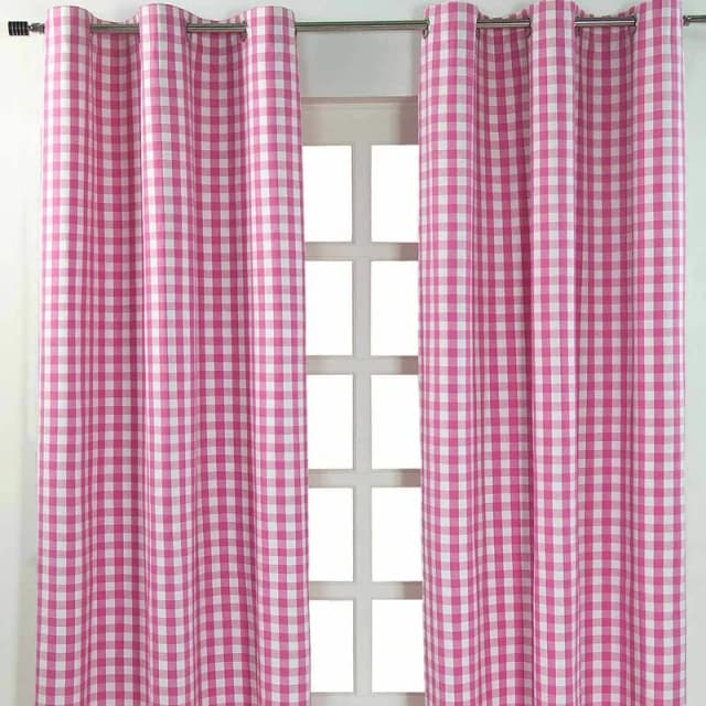 HOMESCAPES Homecapes Cotton Pink Block Check Gingham Eyelet Curtains 137 x 182cm KT1410B