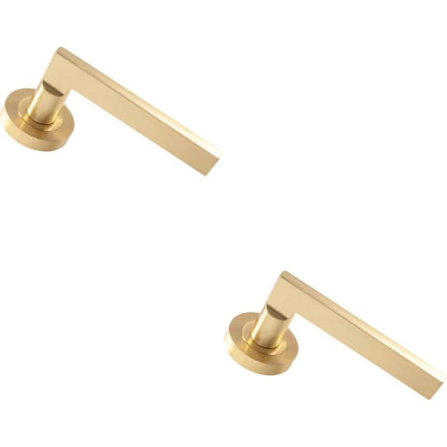 Loops 2x PAIR Straight Plinth Mounted Handle on Round Rose Concealed Fix Satin Brass Metallics