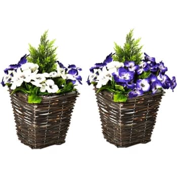 2 PCs Artificial Phalaenopsis Fake Flower Plant w/ Straw Plaiting Pot - Outsunny