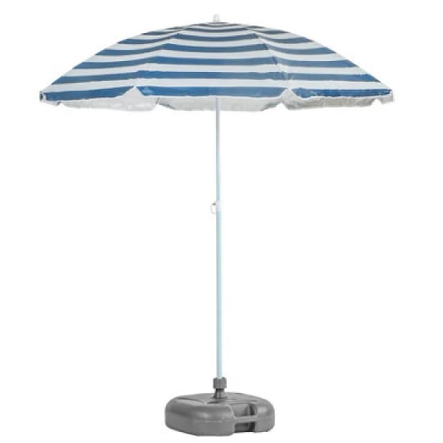 Harbour Housewares Metal Beach Parasol & Base Set - 1.74 X 1.93M - Blue Stripe/grey
