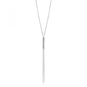 GUESS 16-18" rhodium plated necklace with vertical coiled Swarovski crystal charm.