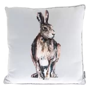 Meg Hawkins Hare Cushion White