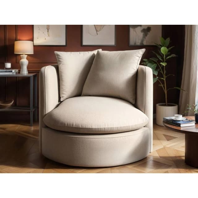 Solace+Co Maisie Swivel Fabric Armchair in Beige Beige Unisex