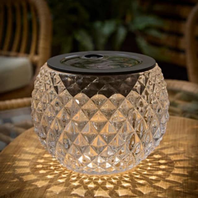 ValueLights ValueLights Solar Powered Outdoor Black Diamond Pattern Glass Table Lamp Garden Light Black One Size Unisex 5016529270935