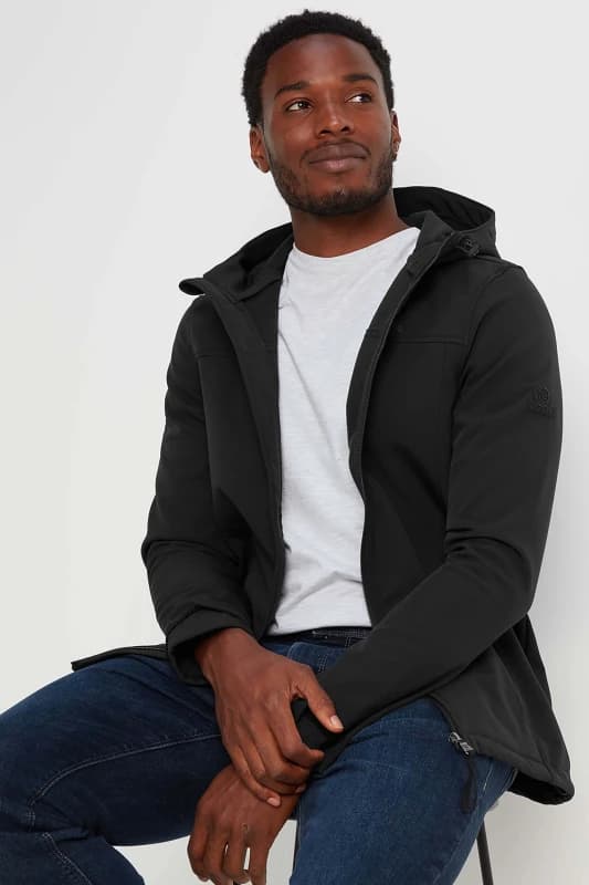 TOG24 TOG24 Men 'Feizor' Shower Resistant Softshell Hooded Jacket in Black Size: large Black L Male 5053023058942