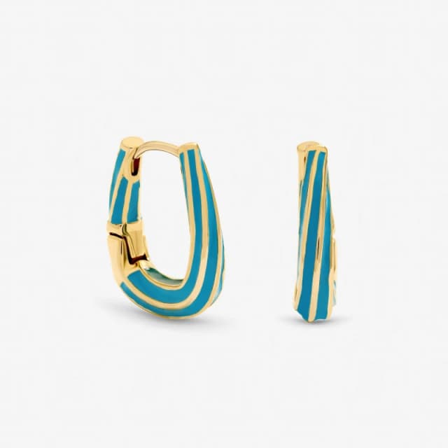 Inicio Gold Blue Stripe Hoop Earrings - Gift Pouch Gold female One Size