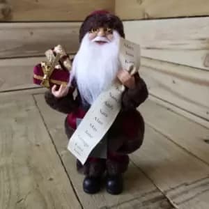 Premier Decorations Ltd - 30cm Standing Christmas Santa With Glasses Holding List Of Names Parcels Burgundy