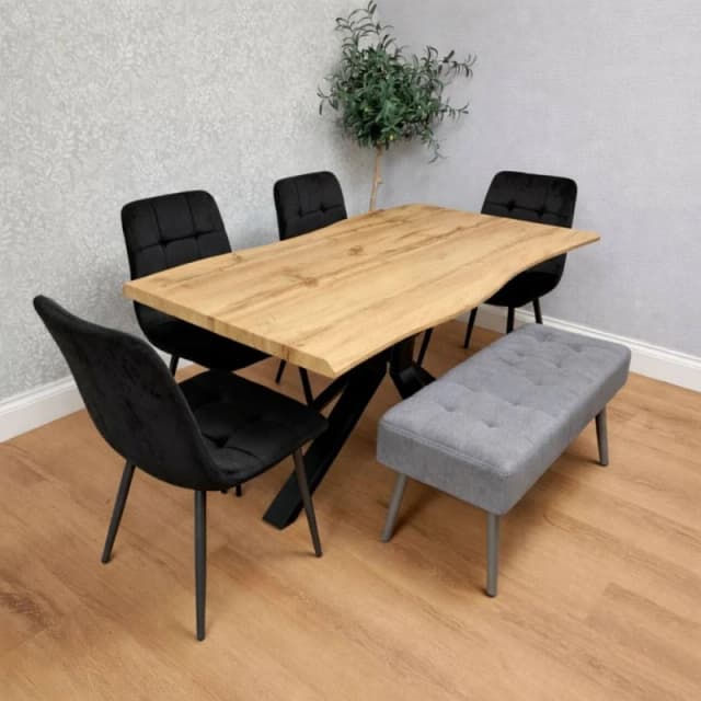 Kosy Koala Wood Dining Set with 4 Velvet Chairs & Grey Velvet Bench, Multi DA11117ROC04000