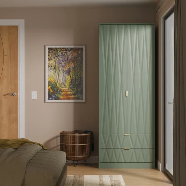 Welcome Furniture Ready Assembled Las Vegas Tall 2 Drawer Wardrobe In Reed Green LVF081RGRG