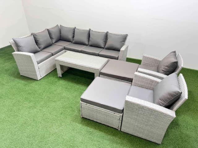 Fimous Outdoor 10 Seater Corner Sofa Sets with Chair Big Stools Light Grey Light Grey Unisex
