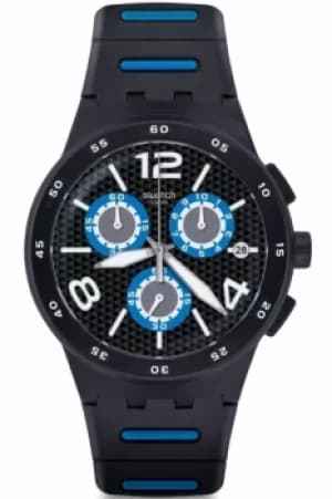 Mens Swatch Black Spy Chronograph Watch SUSB410