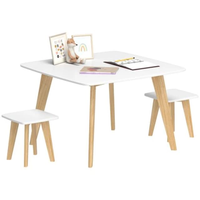 AIYAPLAY 3 Pieces Kids Table and Chair Set for Playroom, Bedroom, White 312-125V80WT
