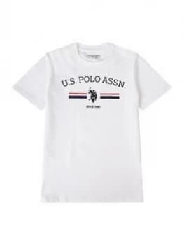 U.S. Polo Assn. Boys Stripe Rider Print Short Sleeve T-Shirt - White