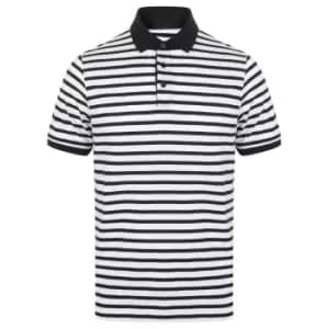 Front Row Mens Striped Jersey Polo Shirt (XXL) (White/Navy)