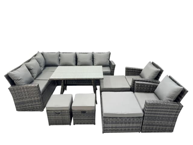 Fimous 11 Seat Rattan High Back Corner Sofa Set with 4 Stools 2 Chairs in Dark Grey Dark Grey Unisex