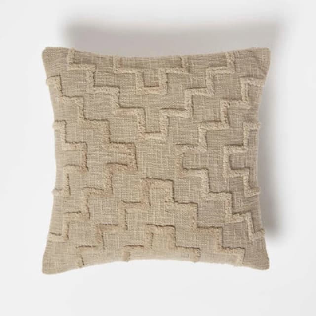 Homescapes Geometric Beige Tufted Cotton Cushion 45 X 45 Cm