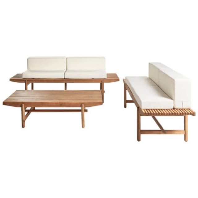 Beliani Garden Lounge Set With Table 4 Seater Giaveno Acacia Wood Off-White