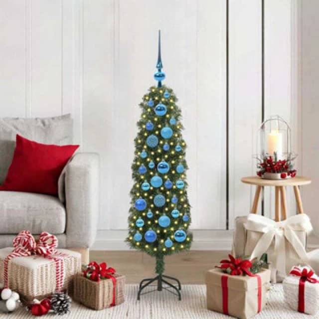 vidaXL Artificial Christmas Tree with 150 LEDs, Blue Balls with Stand Green 120 cm, Green 3394928