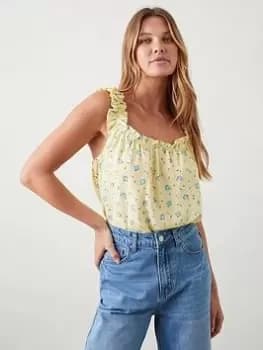 Dorothy Perkins Ditsy Frill Cami Top - Yellow, Yellow, Size 12, Women