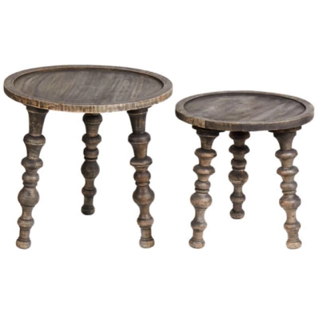 Beliani Set Of 2 Side Tables Marnoo Mango Wood Dark Brown