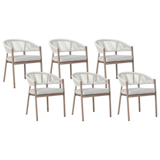 Beliani Set Of 6 Garden Chairs With Cushions Flavia Metal White
