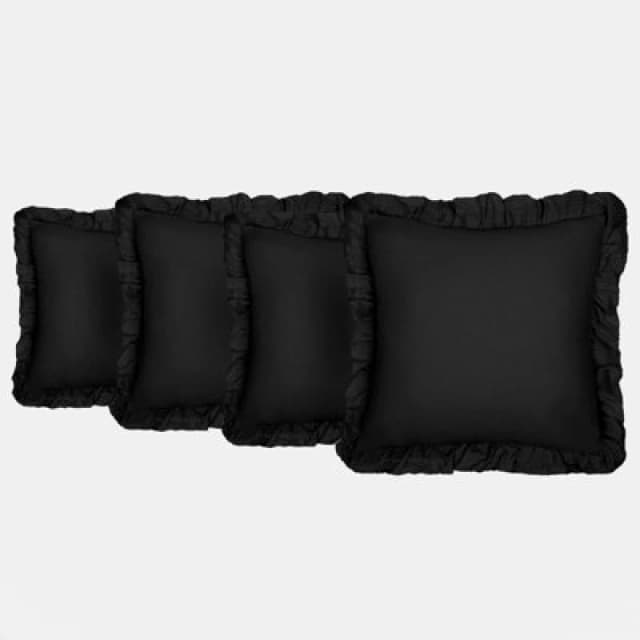 OHS OHS 4 Pack Linen Frill Cushion Covers Home Living in Black Size: 45cm x 45cm Black 45cm x 45cm Unisex 5027434186761