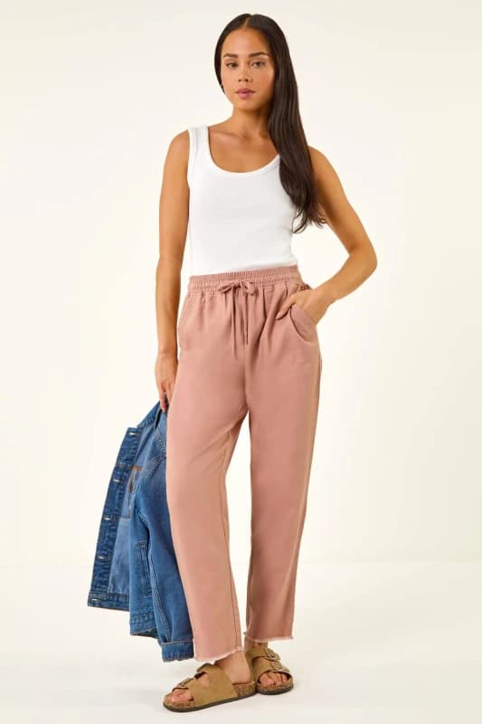Roman Womens Petite Elasticated Waist Trouser in Pink Size: 12 Pink Female 12