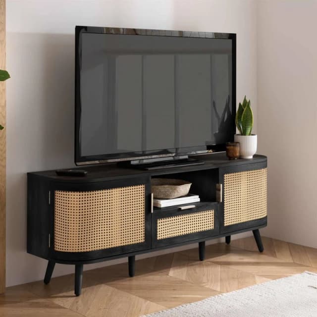 Birlea Noah Rattan and Black 2 Door 1 Drawer TV Cabinet