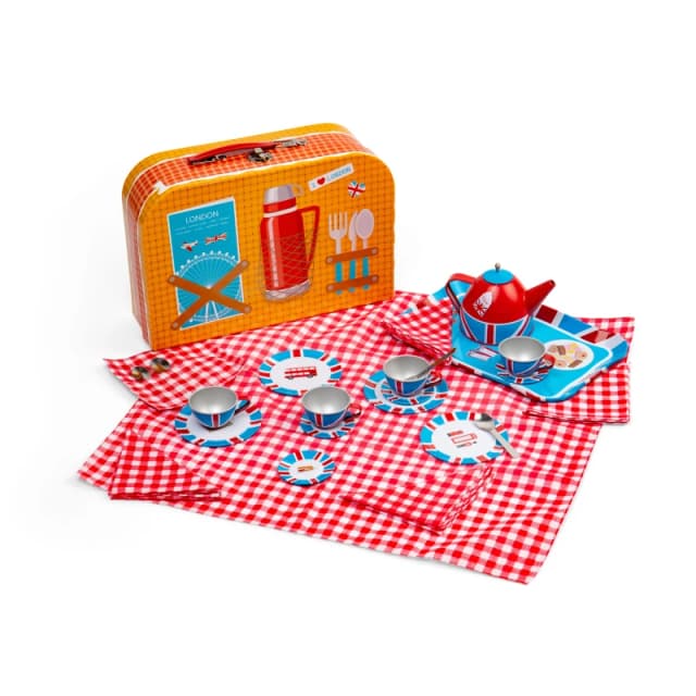 Bigjigs Toys London - Juego de te de lata de 24 piezas juego de picnic para ninos juguete de juego de rol para ninos regalos para ninos a partir de