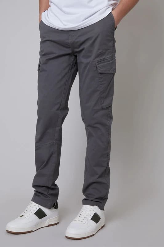 Threadbare Threadbare Men 'Drill' Cotton Cargo Trousers With Stretch in Grey Size: 34R Grey 34R Male 7625914399953