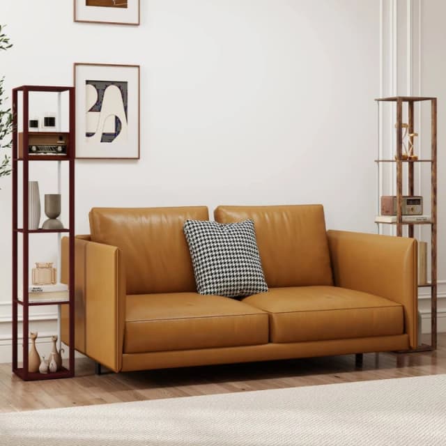 HOMCOM RGB LED Floor Lamp with Shelves & Remote Control for Bedroom in Dark Brown Dark Brown Unisex