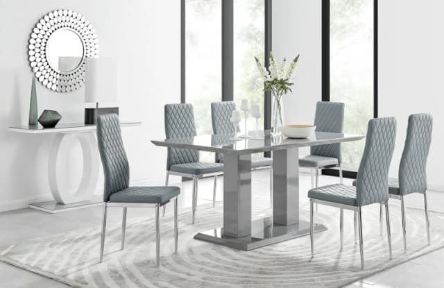 FurnitureboxUK FurnitureboxUK Imperia Grey Modern High Gloss Dining Table And 6 Milan Dining Chairs Set Grey One Size Unisex 5056542638213