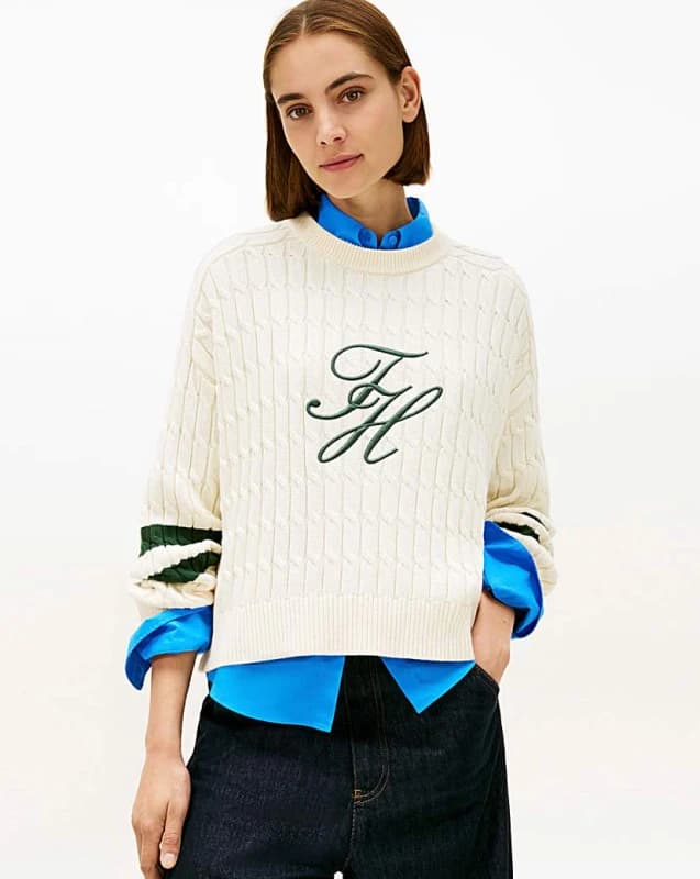 Tommy Hilfiger Textured Graphic Sweater Cream - Tommy Hilfiger - Size: XL Cream Female XL ZD05004