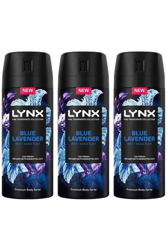 Lynx Fine Fragrance Blue Lavender Deo 'Body Spray'150ml 3 Pack Purple male