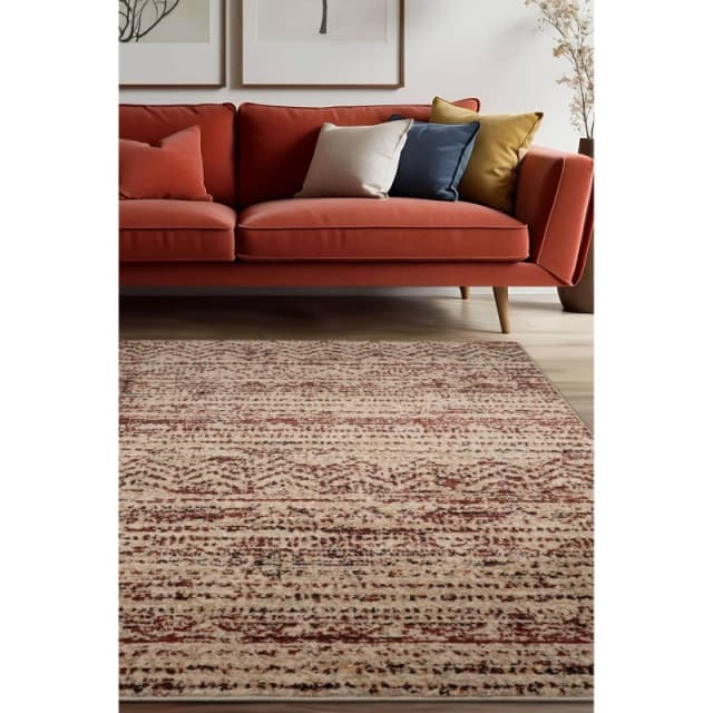 Homemaker Freya Line Zag Rug Burgundy Persian Rugs 140x200cm Red 40358308002
