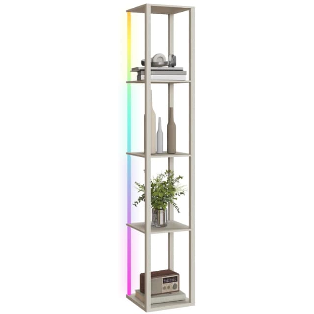 HOMCOM RGB LED Floor Lamp with Shelves and Remote Control, Rustic Brown, Brown B31-553V70RB