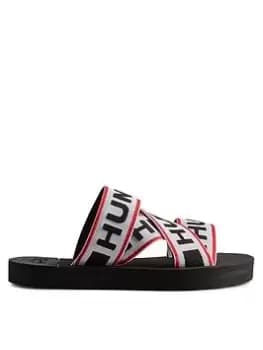 Hunter Logo Elastic Crossover Slide - Black, Size 3, Women