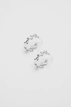 Sterling Silver 925 Leaf Hoop Earrings