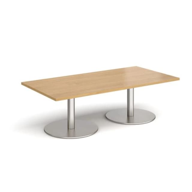 Monza Rectangular Cafe and Bistro Coffee Table with Flat Round Brushed Steel Base - Top 1600mm x 800mm - Oak