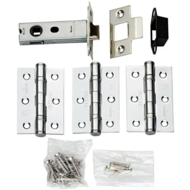 Loops Hinge & Latch Pack 76mm Bolt Through Tubular Latch 3*3 Inch BB Hinge Chrome Multi
