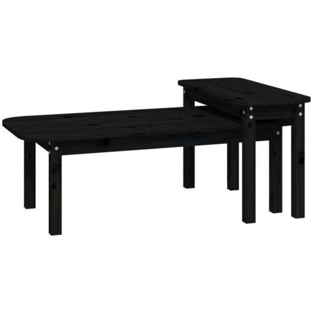 Vidaxl 2 Piece Coffee Table Set Black Solid Wood Pine, Black 822366