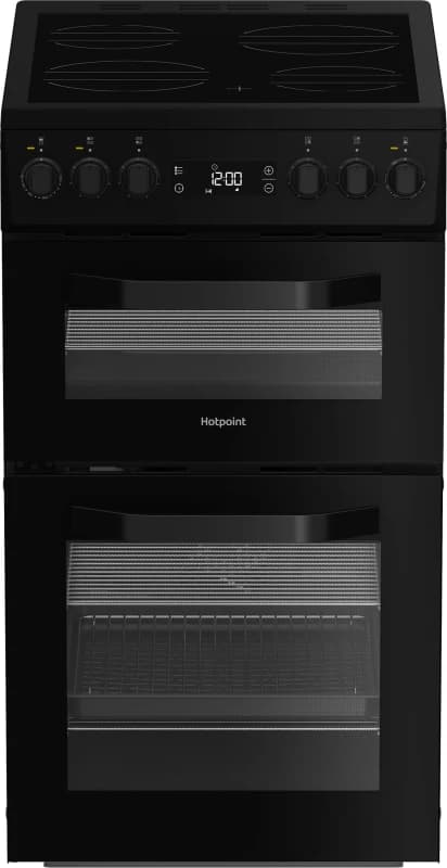 Hotpoint HDE5VDCB 50cm Wide Double Oven Electric Cooker with Ceramic Hob - Black - A/A Rated