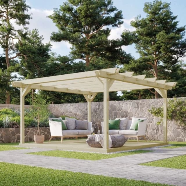 Rutland County Garden Furniture Ltd Double Garden Pergola & Decking Kit, L360 x W360 cm, Rustic Brown in Light Green Light Green Unisex