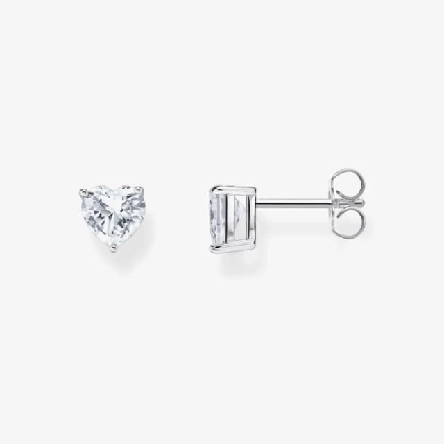 THOMAS SABO Silver White Heart Cut Zirconia Stud Earrings