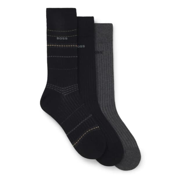 Boss 3 Pack Rib Stripe Socks Black 001 male 6-11